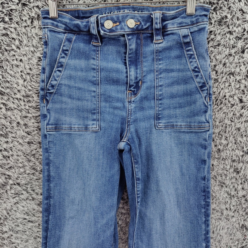 American Eagle Womens Super High Rise Flare Wide 70s Festival Retro Jeans 4 Blue - Picture 10 of 16